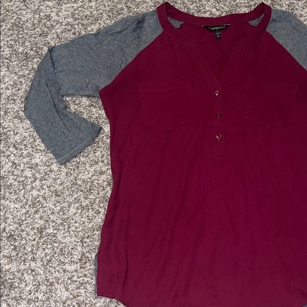 Express Maroon and Heather Gray Henley Shirt size medium